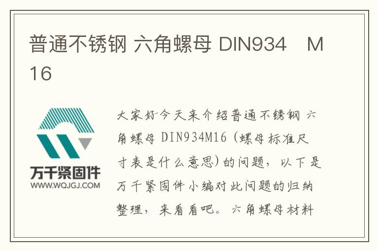 普通不銹鋼 六角螺母 DIN934	M16