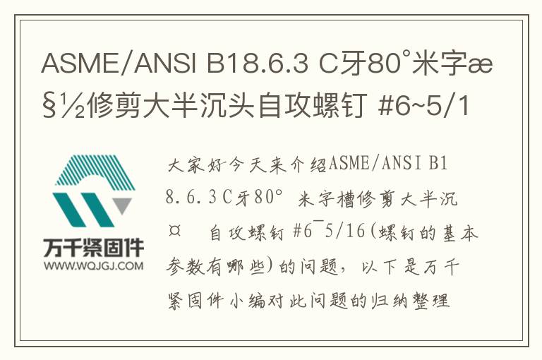 ASME/ANSI B18.6.3 C牙80°米字槽修剪大半沉頭自攻螺釘 #6~5/16