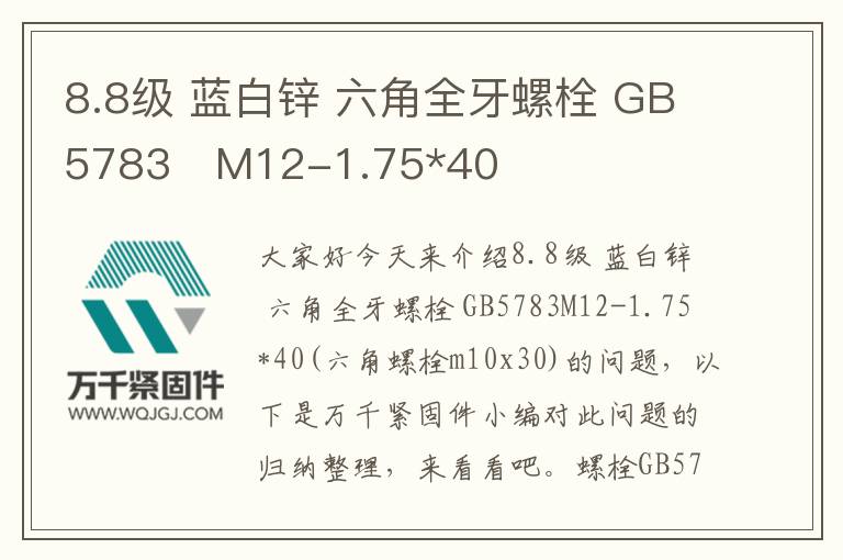 8.8級 藍白鋅 六角全牙螺栓 GB5783	M12-1.75*40