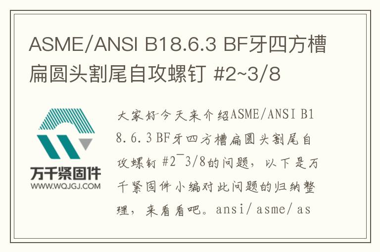 ASME/ANSI B18.6.3 BF牙四方槽扁圓頭割尾自攻螺釘 #2~3/8