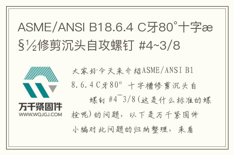 ASME/ANSI B18.6.4 C牙80°十字槽修剪沉頭自攻螺釘 #4~3/8