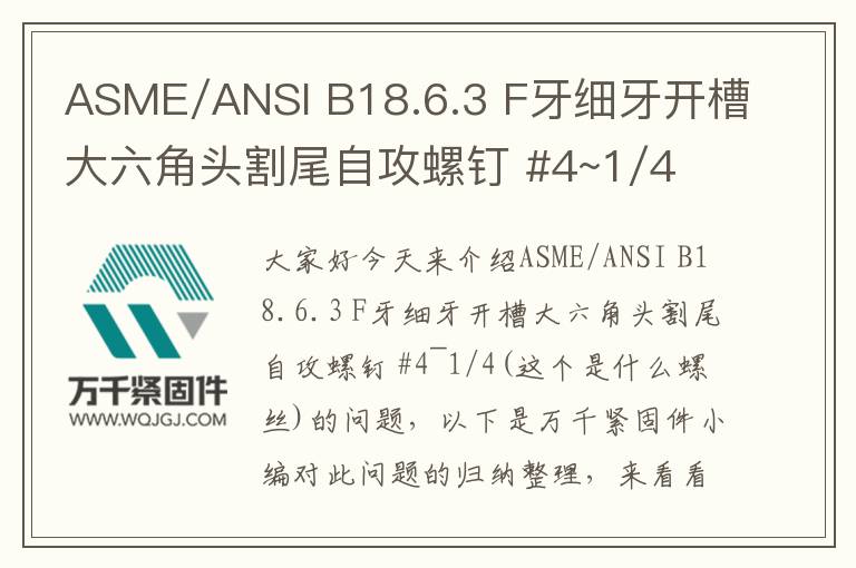 ASME/ANSI B18.6.3 F牙細(xì)牙開(kāi)槽大六角頭割尾自攻螺釘 #4~1/4