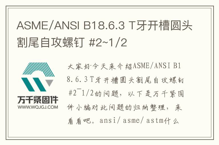 ASME/ANSI B18.6.3 T牙開槽圓頭割尾自攻螺釘 #2~1/2