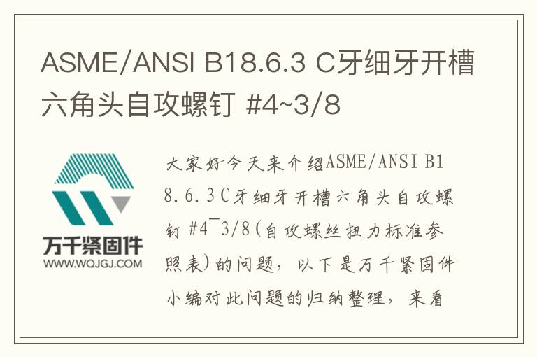 ASME/ANSI B18.6.3 C牙細牙開槽六角頭自攻螺釘 #4~3/8