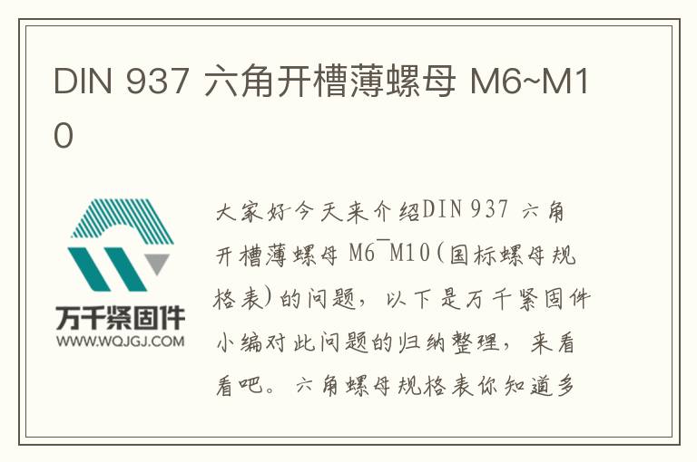 DIN 937 六角開槽薄螺母 M6~M10