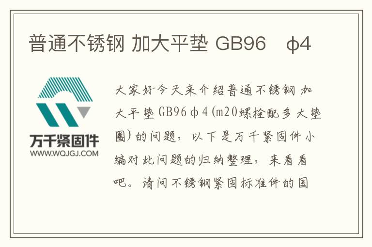 普通不銹鋼 加大平墊 GB96	φ4