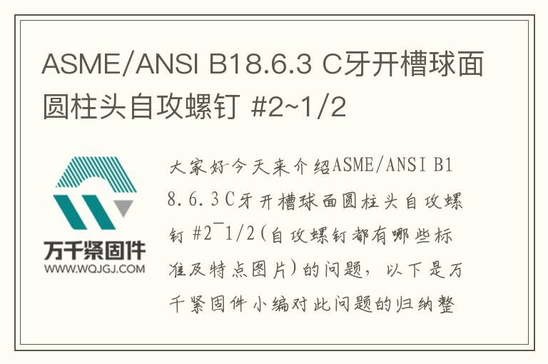 ASME/ANSI B18.6.3 C牙開槽球面圓柱頭自攻螺釘 #2~1/2