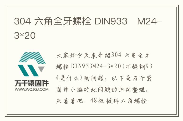 304 六角全牙螺栓 DIN933	M24-3*20